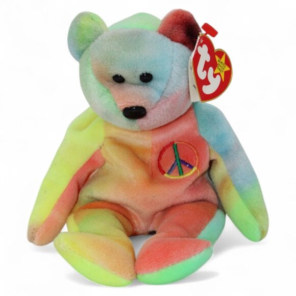 Ty Other - Ty Beanie Baby Peace Bear 1996 Multicolor Plush With Peace Embroidered Patch & O